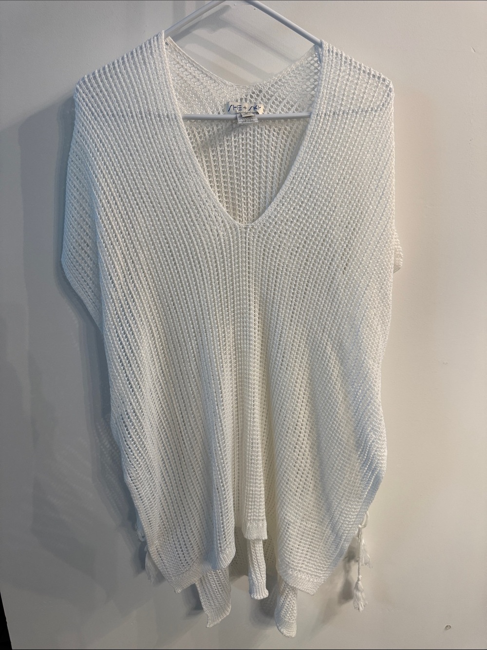 She + Sky White Open-Knit V-Neck swim cover up tunic